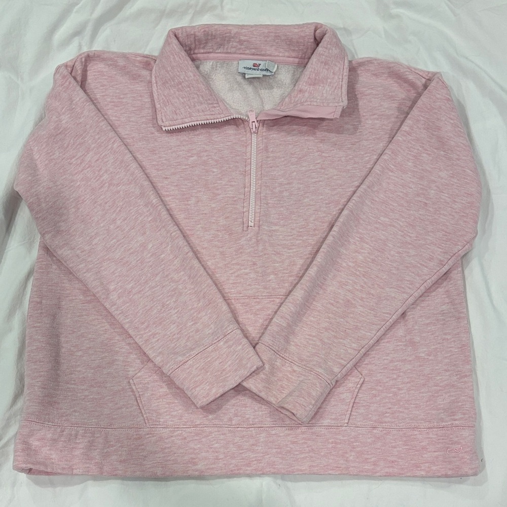 Vineyard Vines Pink Quarter-Zip Sweatshirt. Light pink